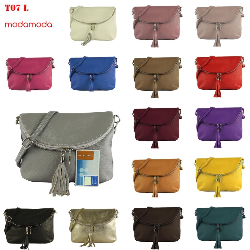modamoda de - T07LEATHER - Small Italian Leather Shoulder Bag,