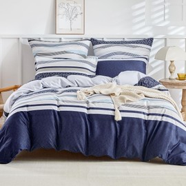 Lekesky Bed Linen (220 x 240 cm), 3 Pieces, Duvet Cover, Bohemian Style Bed Linen Set, Microfibre with 2 Pillowcases with Zips 80 x 80 cm), Blue/White