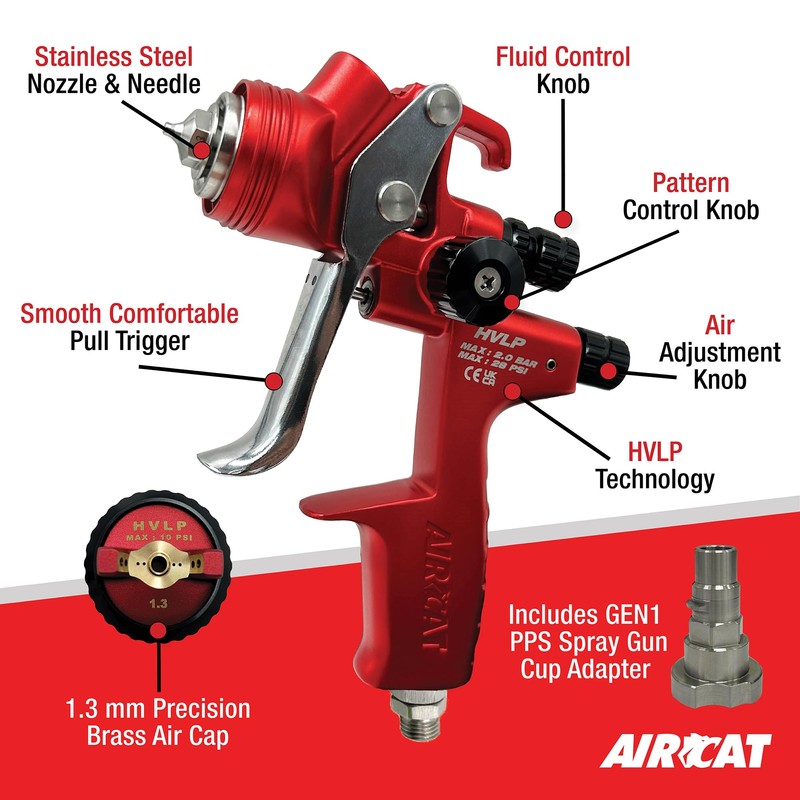 AIRCAT Pneumatic Tools 6900 1.3 mm HVLP Gravity Feed Spray