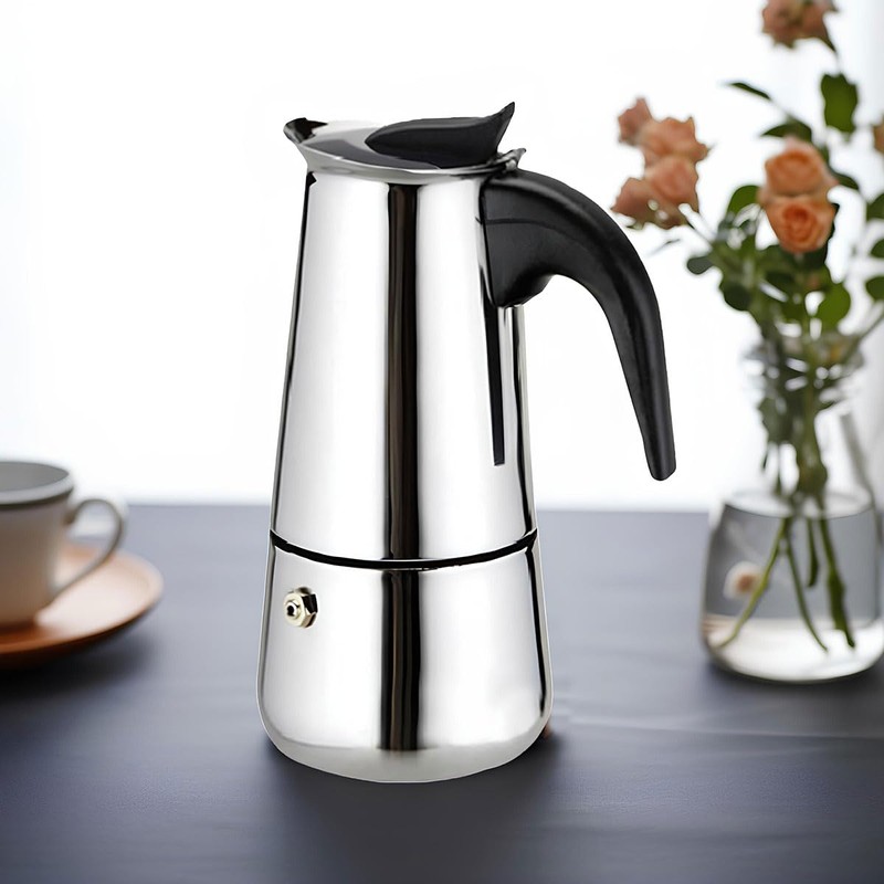 A2ZWORLD Stainless Steel Espresso Maker with Heat Resistant Handle Suitable