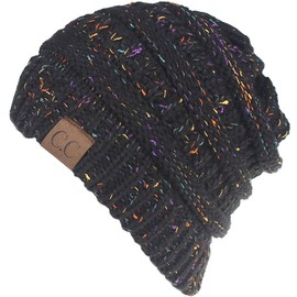 DURINM Women's Knitted Winter Hat Beanie Girls Cable Hole Winter Hat Knitted Hat for Ponytail Beanie Women's Hat Winter Hat Messy, black