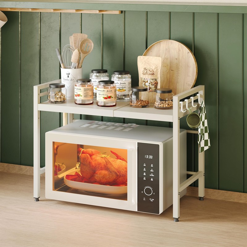 NETEL Expandable Microwave Stand,2 Tier Metal Kitchen Countertop Organizer Shelves