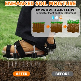 ZDDGNN Aerator Shoes, Aeration Shoes for Lawn with Adjustable Strap, Double Layer Spiked Bottom and Spring Base, Fit Automatically Clears Leaves and Dirt for Garden Lawns and Yard-Black