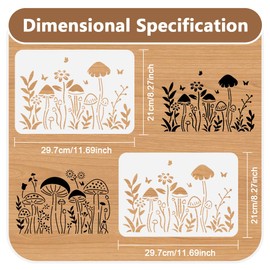 2 Pack Mushroom Border Stencils for Painting A4 Size Reusable Plastic Mushroom Craft Stencil for Painting on Wood Wall Floor Fabric, DIY Home Decor Furniture Stencil