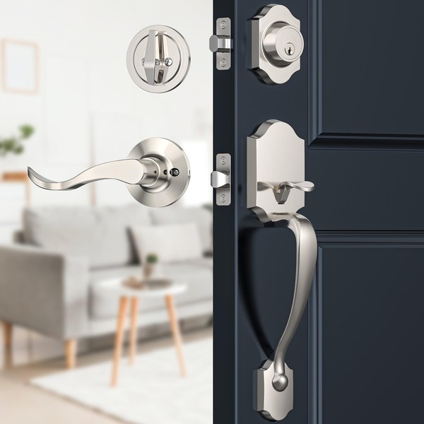 Brightify Satin Nickel Front Door Handle Set with Lever and