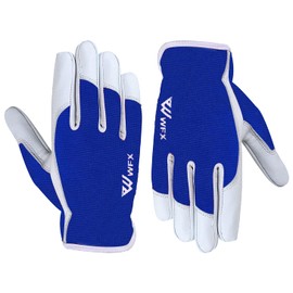 Leather Work Gloves Gardening Breathable Rigger Thorn Proof Palm Building Heavy Duty Gardening Gloves Ladies Mens Gripper Utility (Blue, Large)