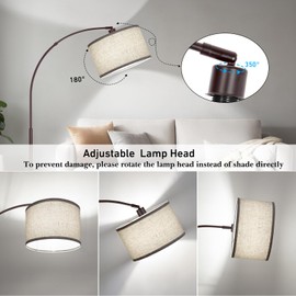 Floor Lamp for Living Room，Arc Floor Lamp with Adjustable Lamp Head Tall Pole Standing Lamp with On/Off Pedal Switch Over Couch Arched Reading Light for Bedroom Study Room 8W LED Bulb Included （Brown）