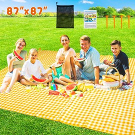 ZHUYNXIR Extra Large Picnic Blanket, 87x87 inch Waterproof Picnic Blanket, Gingham Picnic Mat for Beach, Camping Grass Picnic Blankets.