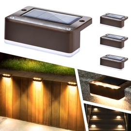 SOLPEX Solar Fence Lights, 6 LEDs Solar Lights Outdoor Waterproof Solar Powered for Deck, Stair, Front Porch, Balcony, Walkway, Garden, Yard, Patio, Pool Decor, IP65 Waterproof (4 Pack, Warm White)