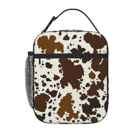 HKHEHOP Cow Print Brown Pattern Lunch Bag Insulated Reusable Lunch Box Lunch Tote Lunchbox Portable Bento Bags For Men Women Office Work Travel Picnic Camping