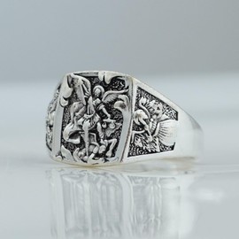 Angel Ring, Angel Wing Ring for Men, Ancient Greek Angel Ring Wing Angel Jewelry, Retro Angel Sword Ring Hip Hop Angel Band Ring Punk Angel Wings Ring (12, Silver)