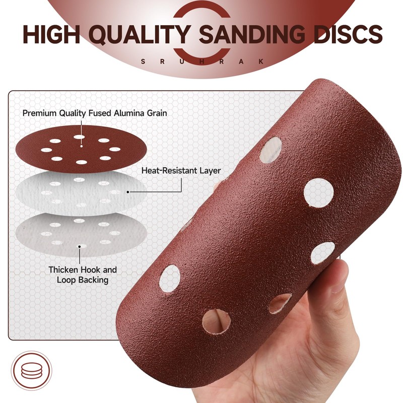 Sruhrak Sanding Discs 125 mm Velcro 8 Hole 240 Grit