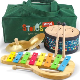 Stoie’s Percussion Toddler Musical Instruments, Montessori Wooden Set of Musical Instruments for Kids Ages 3-5, 5-9, 9-12- Baby Musical Toys with Baby Xylophone, Kids Mini Band Musical Instruments