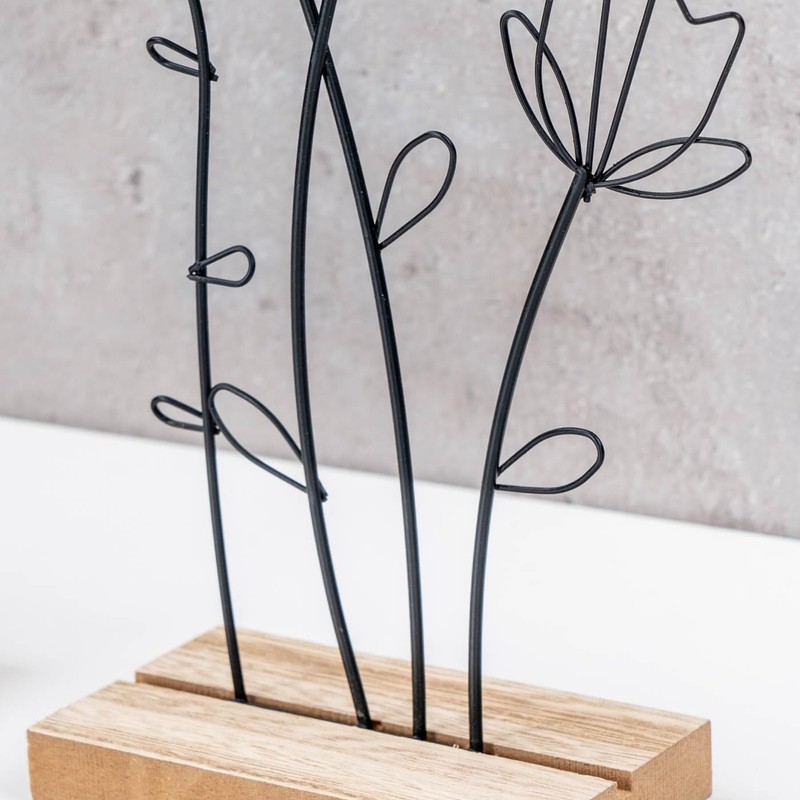 levandeo Set of 3 Stand Flower Metal MDF Black Natural