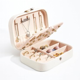 Bluelander Joyero, Alajero Organizador de Joyas para Anillos, Collares, Relojes, Pulseras y Aretes, Organizador de Joyeria para Viaje Impermeable de Cuero, Interior de Terciopelo (Blanco)