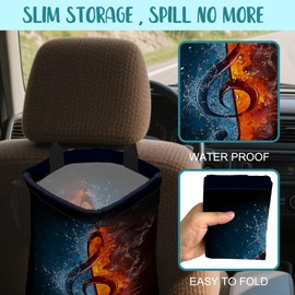 KXWQTRDD Car Trash Bag Music Note in Fire and Water Leak-Proof Waterproof Car Garbage Bag with Drawstring Foldable Canvas Trash Bin with Adjustable Buckle for Car Accessories, Travelling, Camping
