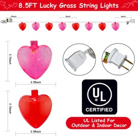 Romasaty 8.5 Ft Heart String Lights, Valentines Day Decorations Lights with 10 LED Glitter Red Pink Heart Lights, Plug in Fairy Heart Shape String Lights for Wedding Anniversary Party Valentine's Day
