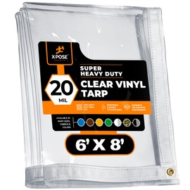 6' x 8' Clear Vinyl Tarp - Super Heavy Duty 20 Mil Transparent Waterproof PVC Tarpaulin with Brass Grommets - for Patio Enclosure, Camping, Outdoor Tent Cover, Porch Canopy - by Xpose Safety