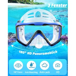 Zeligerstar Adult Snorkeling Set, Improved Diving Mask and Snorkel, Dry Top Snorkel Mask Set, Professional Adult Snorkeling Gear for Swimming Diving Scuba (Transparent) Blue