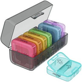 WELLGRO Pill Box for 7 Days, Pill Box, 2 Compartments per Day, Hinged Lid with Press Closure, Storage Box, BPA-Free Plastic, Colour: Black