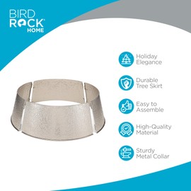 BIRDROCK HOME 4-Panel Christmas Tree Collar - Silver Bubble Tree Skirt - 26" Base - Easy to Assemble Xmas Tree Base Cover - Metal Holiday Decoration - Water Base Protection from Pets, Skirt Decor