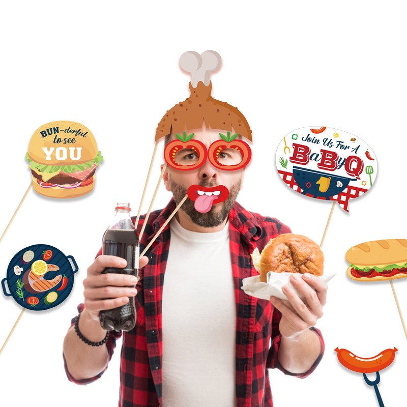 25 Pc Burger BBQ Photo Booth Props, Burger Themed Decoration