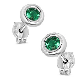 Miore Ladies 9ct White Gold Round Cut Emerald Bezel Earrings MA9133E