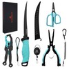 BasicGear Fishing Tool Kit, Pliers, Gripper, Scissors, Knife, Blue