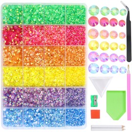 RODAKY 24000PCS Flatback Resin Crystal Rhinestones for Craft Transparent AB Rhinestones Stone Beads Bedazzling Non Hotfix Crystal Gems for Manicure DIY Nails Tumblers Clothes Makeup