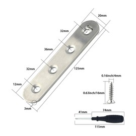 ONLISUM Flat Straight Brace Bracket, 6 Pcs 125 x 20 mm Stainless Steel Straight Mending Joining Plates, Metal Fixing Corner Brace for Furniture, Wood, Shelves, Cabinet (Silver)