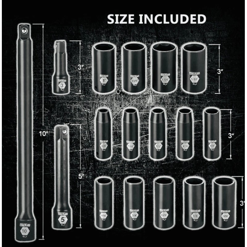 TACKLIFE Complete 1/2-Inch Drive Deep Impact Socket Set, Metric, CR-V,