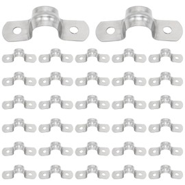 32Pcs 12mm / 1/2" Stainless Steel U Bracket Pipe Clamp, Conduit Clamps, Rigid Pipe Strap, Two Hole Cable Strap, Heavy Duty Pipe Fasten Holder for Tube, Wire Cord, Pipe(OD 12mm)