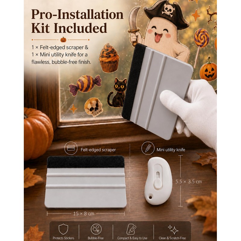 daunke 8 Sheets Halloween Window Clings 30x20cm, with Squeegee &