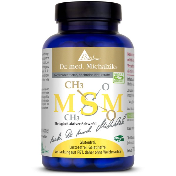 MSM Dr. Michalzik | Daily Dose - High-Quality Organically Bonded Sulphur [1200 mg] | 100% Pure Methyl-Sylfonyl-Methane - 100 Capsules - No Additives BIOTIKON®