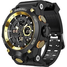 Mens Sports Wrist Watches Analog Digital Tactical Military Watch Waterproof Gold Watches for Men - Color: A-Gold