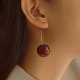 Inateannal Vintage Large Cherry Earrings Red Cherry Dangle Earrings Gold Long Cherry Drop Earrings Cute 3D Cherry Earrings Cute Fruit Earrings Jewellery for Women, Zinc, No Gemstone