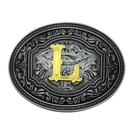 XGALBLA Vintage Cool Pattern Western Belt Buckle Initial Letters L Cowboy Oval Belt Buckle for Men(L)