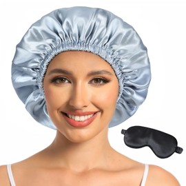 Hat Hut Satin Bonnet Silk Bonnet for Sleeping Hair Bonnet for Sleeping Cap for Curly Hair Wrap Reversible Satin Bonnet (Ash Blue/Black)