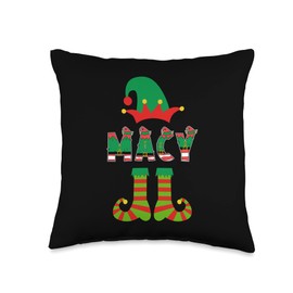 Elf Family Christmas Macy Christmas Elf Custom Name Macy Matching Family Group Party Throw Pillow, 16x16, Multicolor