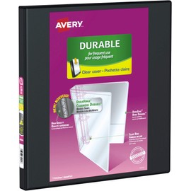 Avery Durable View Binder, 0.5" Slant Rings, 120 Sheet Capacity, 3 Ring Binder, 2 Pockets, PVC Free, Black (34001)
