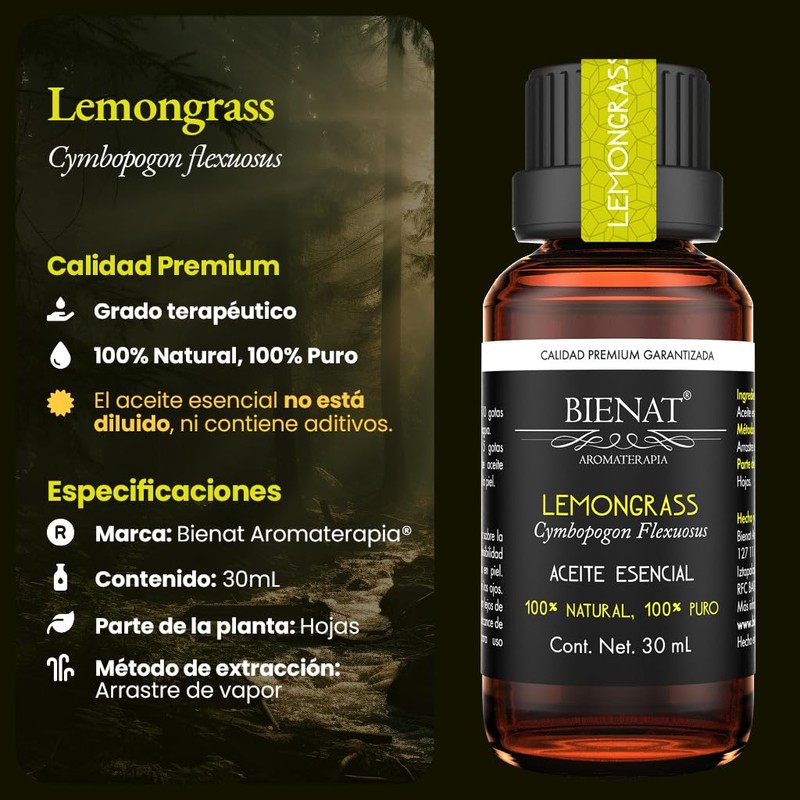 BIENAT AROMATERAPIA Aceite Esencial de Lemongrass 30mL