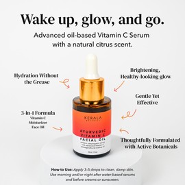 Ayurvedic Vitamin C Face Oil with Rosehip Oil, Bakuchiol, Ashwagandha, and Squalane, Hydrating, Brightening, and Repairing Serum for Dark Spots, Fine Lines, and Wrinkles, Clean Luxury Skincare