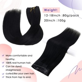 Vivien Secret Wire Hair Extensions Black One Piece Invisible Wire Hair Extensions Straight Jet Black Hidden Wire Hair Extensions 80g #1 18 Inch