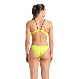 ARENA Women's Team Solid MaxLife Swimsuit Tech Back Multi One Piece Ladies Racing Bathing Suit Competition Training Athletic Swimwear, Soft Green/Plum, US Size 34