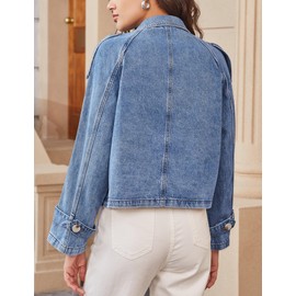 Nitzana Denim Jacket for Women Cropped Trench Coat Double Breasted Lightweight Jean Jackets Casual Outerwear 2025 Trendy