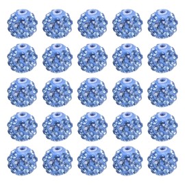 PATIKIL 10mm Crystal Disco Rhinestone Bead, 50Pcs Crystal Rhinestone Pave Disco Round Ball Polymer Clay for DIY Jewelry Making Bracelet, Light Blue