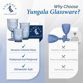 Blue Wine Glasses - Set of 6 Glass Goblets, 10oz - Dishwasher-Safe, Handcrafted Stemmed Blue Vintage Glassware , vintage wine glasses or water goblets or for those who love blue drinking glasses