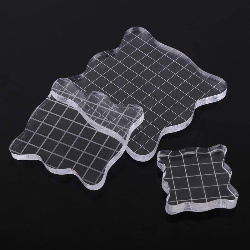 Stamp Block, Transparent Acrylic Stamping Blocks with Grid Lines, Clear