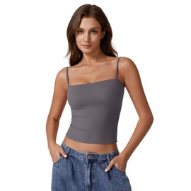QINSEN Women's Spaghetti Strap Tank Tops Adjustable Cute Camisole Going Out Crop Tops Summer Clothes Dark Grey M