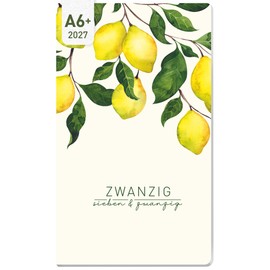 Häfft® Monthly Calendar 2027 A6+ Slim "Lemon Times" 1 Month on 2 Pages, Monthly Planner Small, Pocket Calendar 2027 with Year & Holiday Overview - Sustainable & Climate Friendly